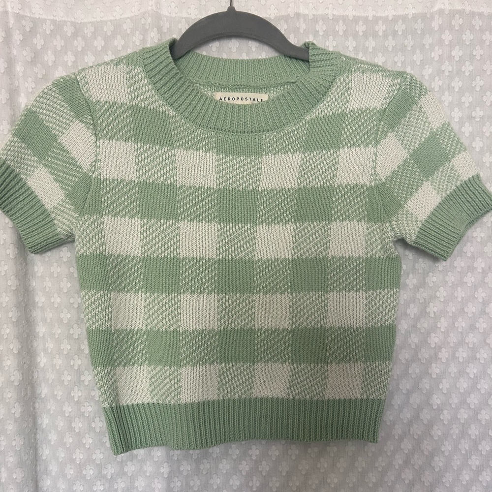 Aeropostale Green and White Plaid Top